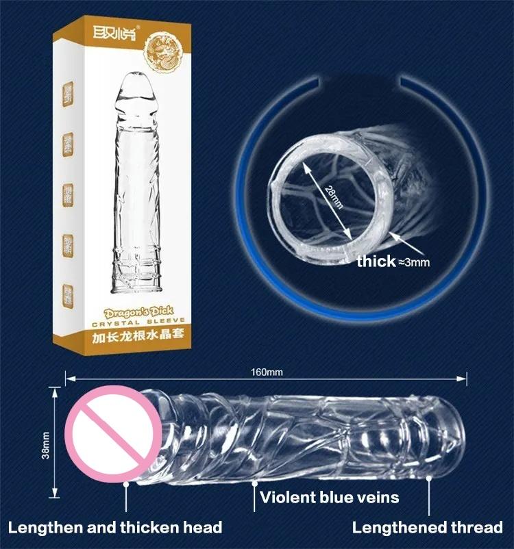 Verdicken Sie den Penis, vergrößern Sie die Hülle, wiederverwendbares Kondom, Penisverlängerung, Verzögerung der Ejakulation, Sexspielzeug für Männer, Intimartikel, 4 Arten