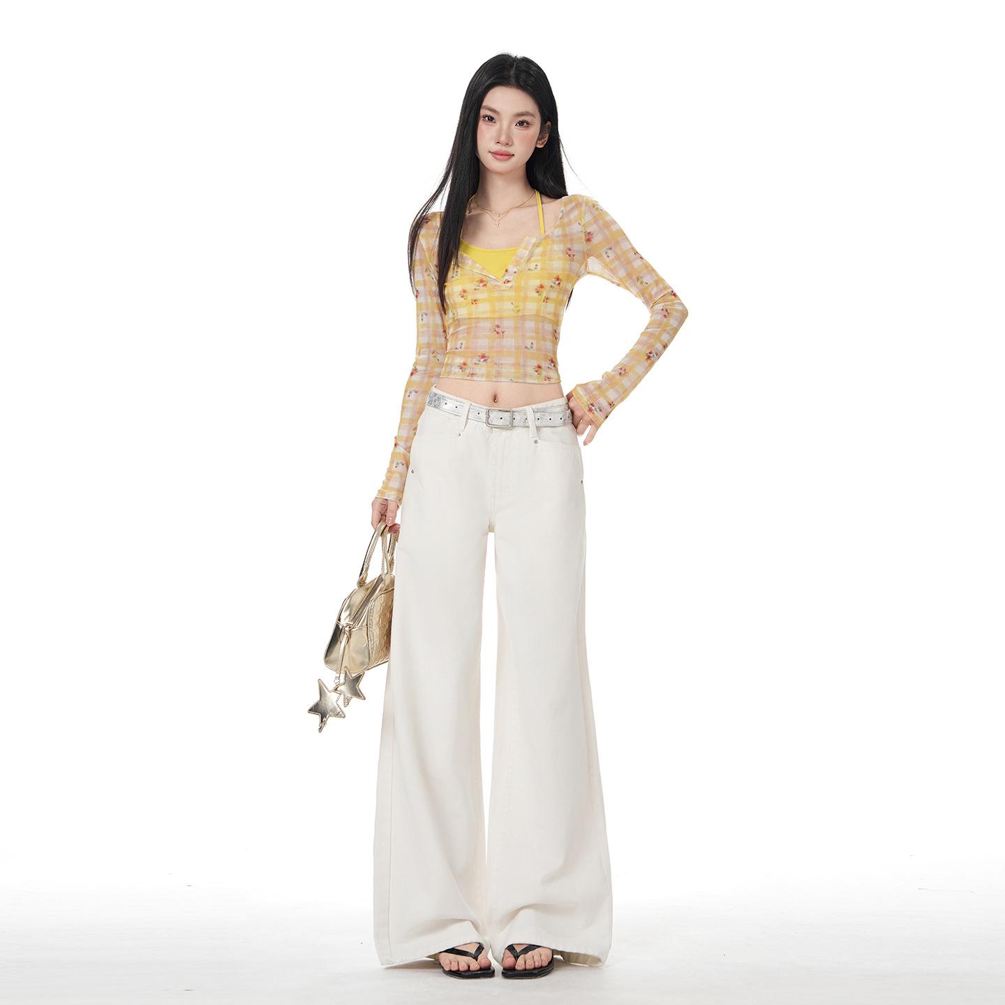 Women s American Style Off-White Wide-Leg High-Waisted Slimming Jeans - Spring 2026 L