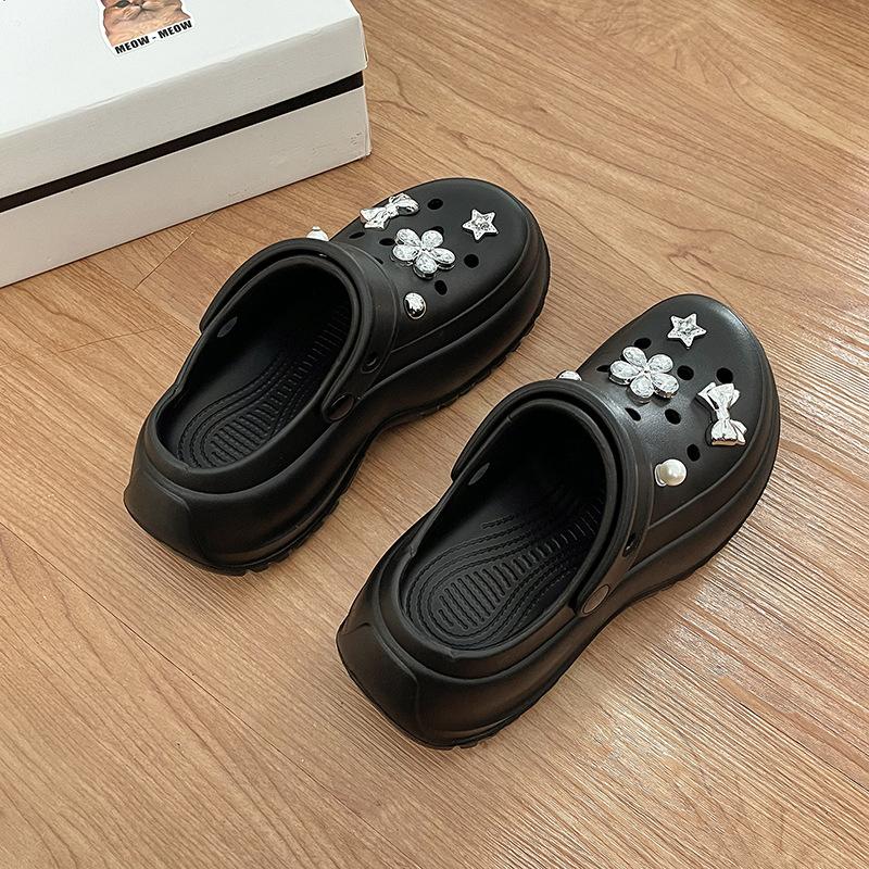 

Rhinestone butterfly flower height increase casual sandals slippers women s 2025 summer new outer wear slope heel beach shoes hole shoes 35