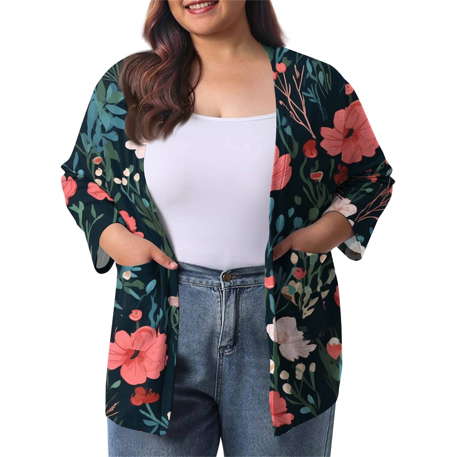 

Женский осенне-зимний модный повседневный однотонный кардиган-жакет длиной до середины бедра с рукавом 3/4 XXXXXL