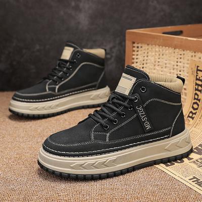 Britischer Stil High Top Workwear Lederschuhe, Dicksohlige Höhenverstärkende Freizeitschuhe Herren Rutschfest Warme Sneakers Hombre