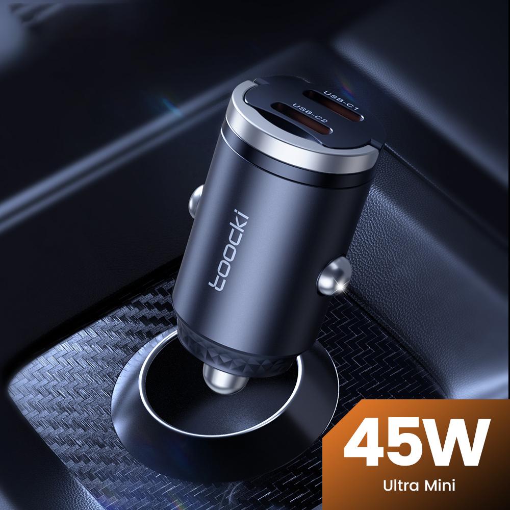TOOCKI TQ-CC34B Car Charger Dual USB-C 45W Fast Charging Adapter with Pull Ring