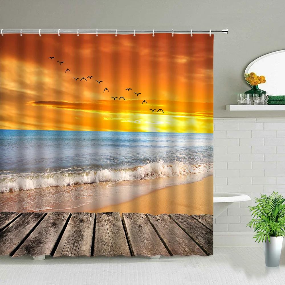 

Palm Tree Ocean Animal Scenery Shower Curtains Beach Dolphin Sea Turtle Starfish Landscape Bathroom Decor Bath Curtain With Hook 35x70in-90x180cm