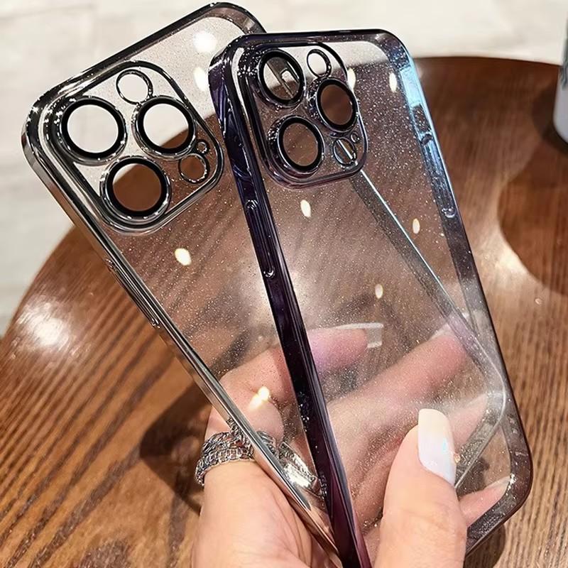 Fashion Bling Glitter Plating Clear Cases For iPhone 16 13 15 14 12 Pro Max 15 14 Plus Electroplate Transparent Shockproof Cover