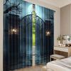 2Pcs Horror House Curtain Moon Halloween Historical Gate Gothic Candles Wall Lamp For Living Room Bedroom Dining Room