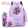 4 Adet/set KPOP Sırt Çantası El Çantası Kalemlik 750Ml Matara Genç Erkek Kız İçin Büyük Kapasiteli Kitap Çantası Karikatür Baskılı Okul Çantası Mochila