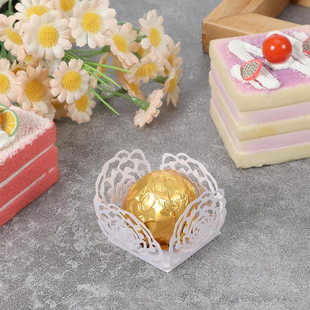 50 PCS Chocolate Candy Cups, Paper Truffle Cups Flower Truffle Wrappers Liners Cup Hollow-out Chocolate Wrappers Paper Baking Cup Mini Muffin Liners