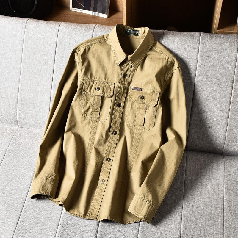 New Style Shirts for Spring and Autumn Men's Long-sleeved Pure Cotton Casual Solid Color Shirts for Middle-aged and Young Workers' Decorative Jacket