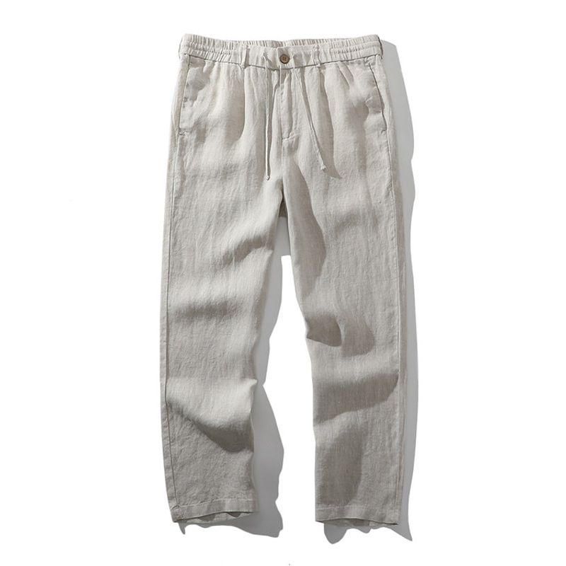 Old Qian Style Pure Linen Pants Men's Summer Thin Straight Trousers Foreign Trade Men's Cotton and Linen Casual Pants