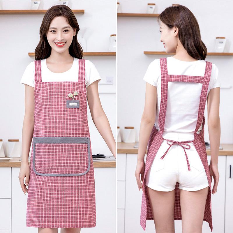 Fashionable Pastoral Style Cotton Apron: Thick, Wear-Resistant, Stain-Resistant, Breathable, Strap Waist Design for Women.