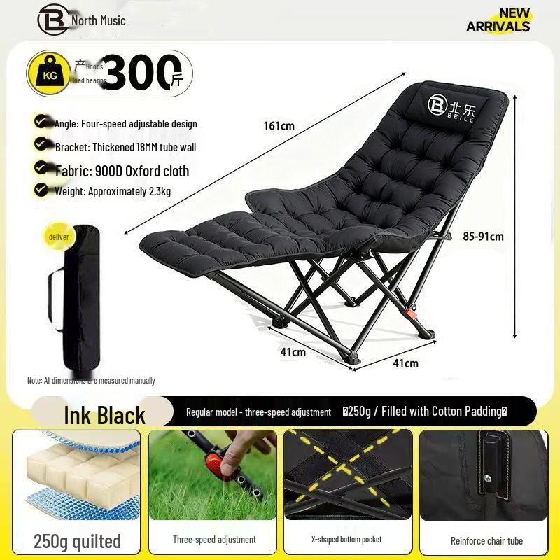 Cotton-Padded Adjustable Outdoor Folding Lounge Chair and Stool
