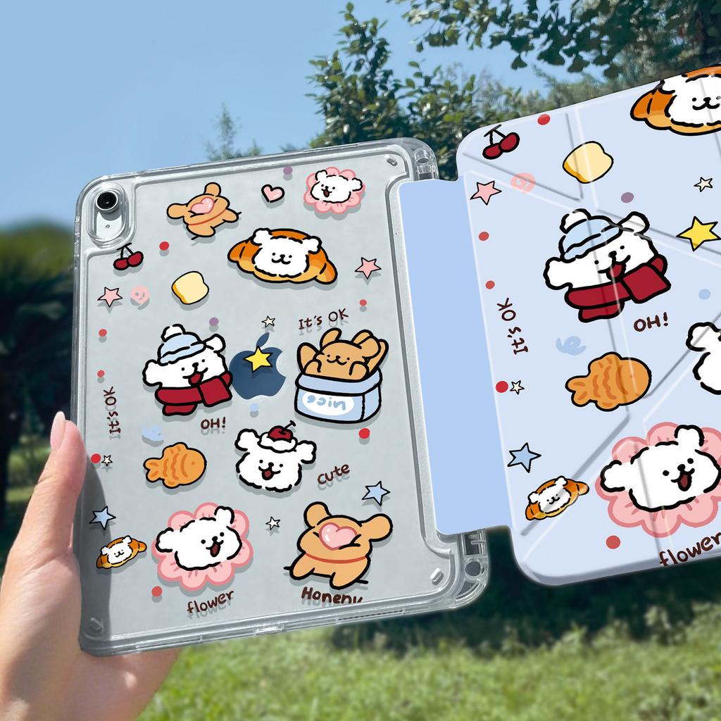 Applicable To iPadair8/7/6 Tablet Case 11th Generation Line Puppy Transparent Case 11/13 Inch Pro with Pen Slot