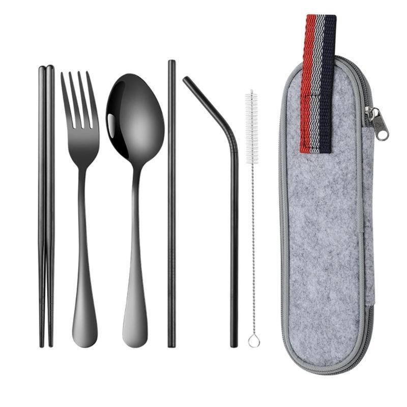 652F Lightweight Camping Cutlery Set Stainless Steel Fork Spoon Chopsticks Reusable Outdoor Flatware Dishwasher Safe