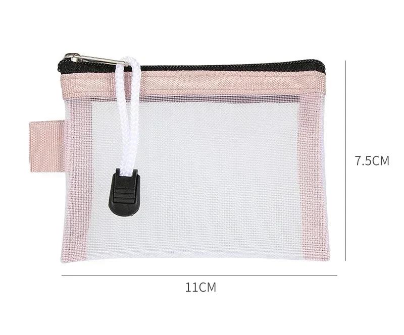 Zipper Credit Card ID Bag Lipstick Pouch Data Line Key Earphone Organizer Mini Clear Nylon Mesh Zipper Coin Purse Cute Wallet