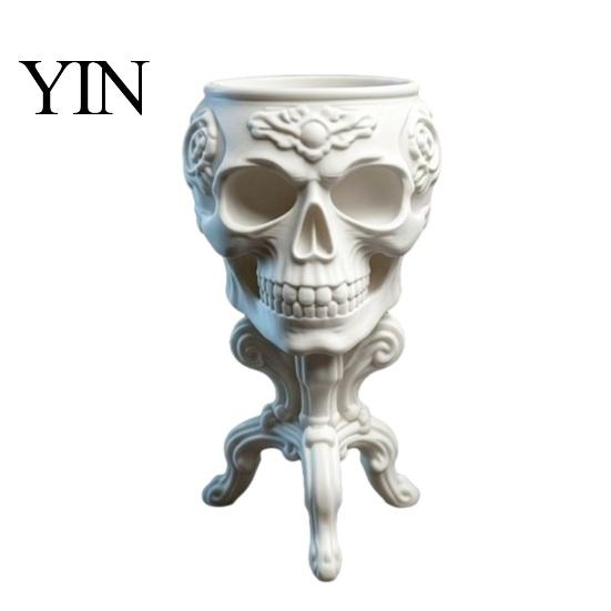 Gotischer Totenkopf Topf Mini Pflanztopf, 3D Gedruckter Gruseliger Blumentopf, Halloween Tischdekoration Sukkulenten Pflanzen Behälter, Schreibtischdekoration für