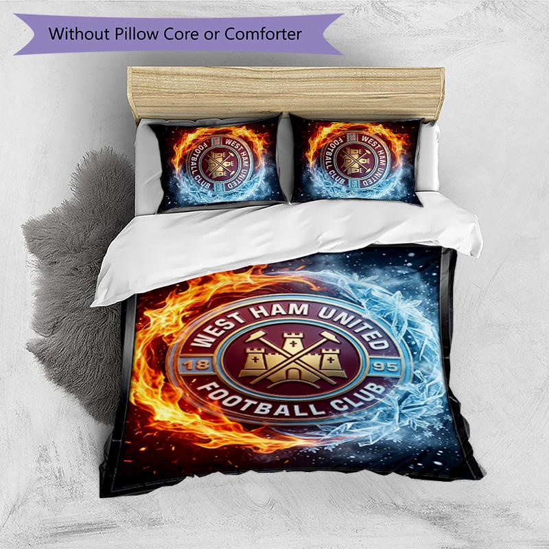 Set Lenzuola Stampato West Ham United Football 3 Pezzi, Comodo Set Copripiumino per Camera da Letto Amico della Pelle