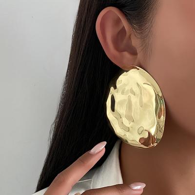 Ingemark Exaggeration Irregular Big Texture Round Stud Earrings Women Minimalism Gold Color Metal Piercing Earring New Jewelry