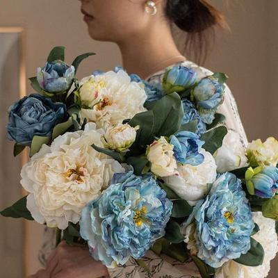 Gradient French Peony Artificial Silk Flower - Large Scorched Edge for Weddings and Dance Props