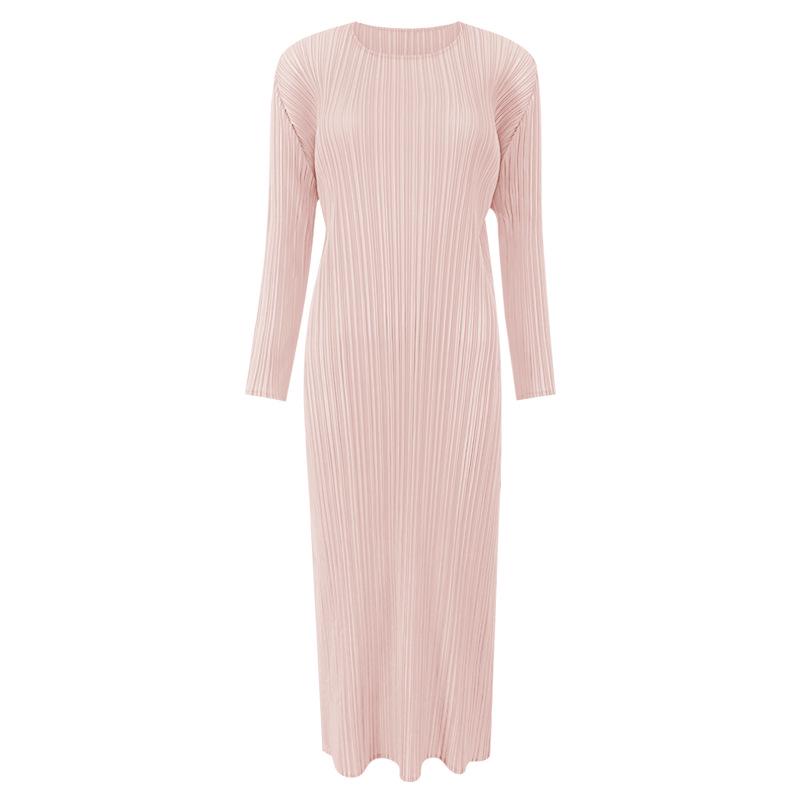 Miyake Dámské klasické šaty s dlouhým rukávem, slim fit, s rozparkem – středně dlouhé, jednobarevné, na jaro a podzim.