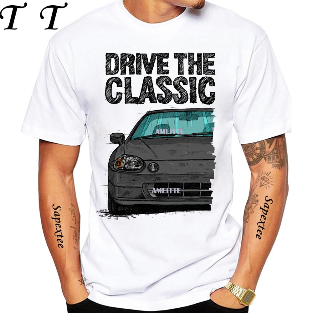 90's Men Short Sleeve Drive The Classic Del Sol CRX Early Model T-Shirt Boy Hip Hop White Casual Tees Retro Mans Sport Race Tops