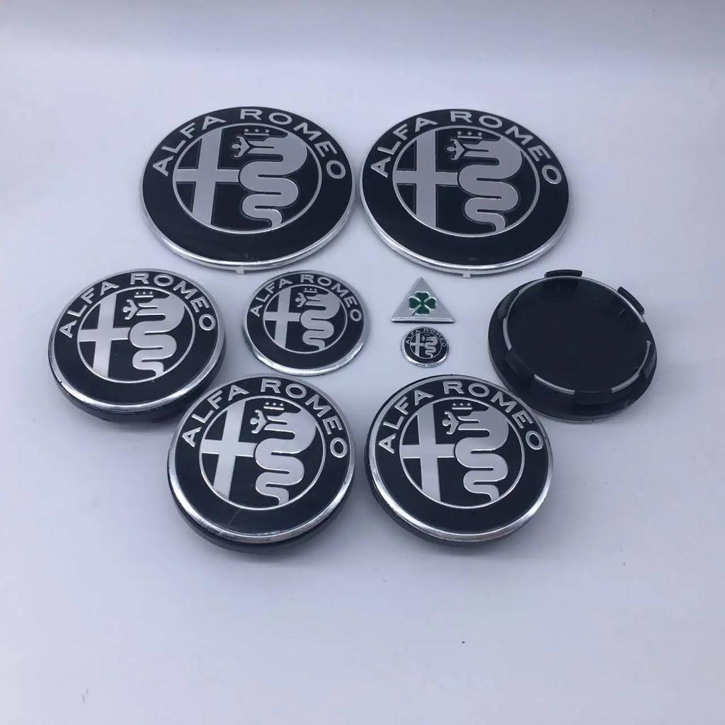 1 set 8 pezzi 9 pezzi Tappo coprimozzo ruota da 50 mm per Alfa Romeo 147 166 Coperchio cofano baule da 74 mm Emblema volante da 40 mm Brera Spider Giulietta