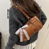 Yogodlns New Fashionable Oil Wax Leather Cylinder Handbag Women's Commuter Crossbody Bag Pure Color Crossbody Bag Retro Style
