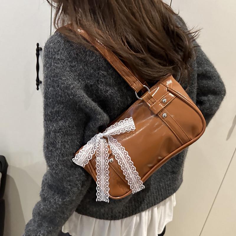 Yogodlns New Fashionable Oil Wax Leather Cylinder Handbag Women's Commuter Crossbody Bag Pure Color Crossbody Bag Retro Style