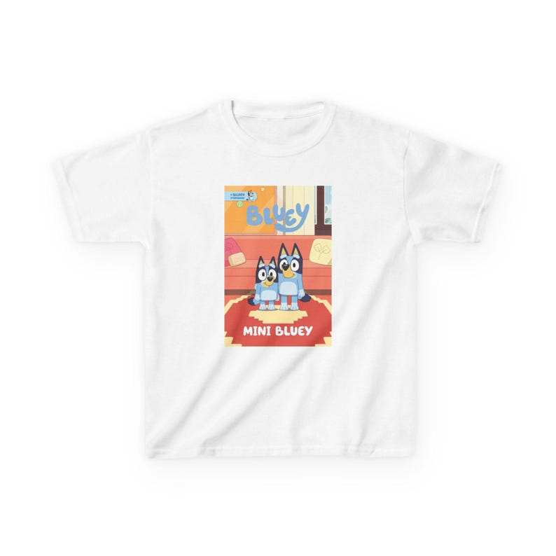 Bluey and Mini Bluey Kids Tee | Cartoon Siblings, Playroom Scene 150