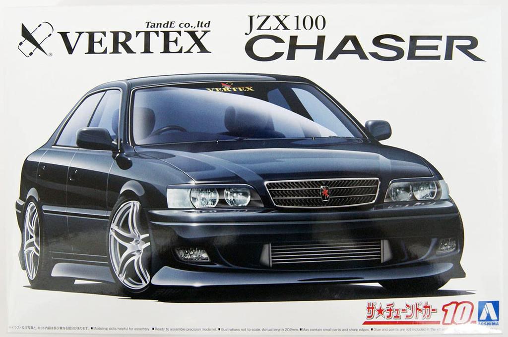 Aoshima Bunka Kyozai The Tuned Car Series Toyota VERTEX JZX100 Chaser Tourer V 1998 Plastic Model 1/24 No.10