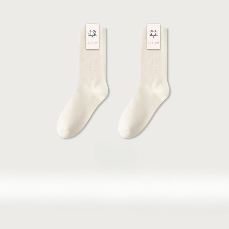 Women's Pure Cotton Mid-Tube Socks - High Breathability and Sweat-Absorbent for Autumn and Winter