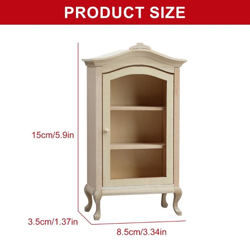 Wood Cabinet Toy Figure Display Shelf Model Realistic Vintage Realistic Doll House Pretend Girls Gift Realistic Cabinet