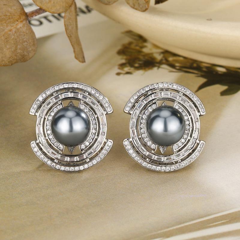 Accessories Set Earrings Necklace Ring Imitation Pearl Platinum Grey Beads Women'S High Sense Elegance
