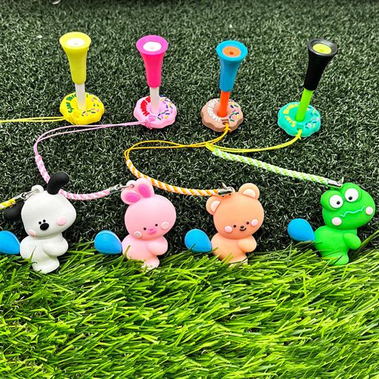 Golf Tee Hanger Donut Shaped Plastic Anti-Lost Ring with Strap Cartoon Animal Pattern Golf Tee Holder for Men Women