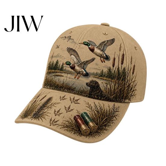 Berretto da Pesca Vintage Versatile per Esterni, Cappellino da Baseball con Stampa Cane e Anatra, Cappellino Traspirante con Stampa Assorbi-Umidità Regolabile per