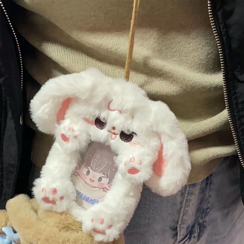 Cute Fox Rabbit Plush Card Holder Portable Student Campus ID Card Idol Photo Display Case Handbags Charm Keychain for Girl Gifts