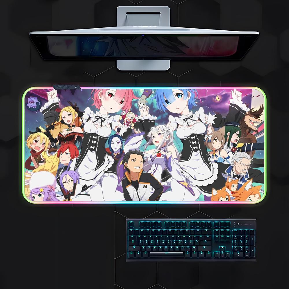 Amine Cartoon R-ReZero Mouse Pad Gamer Luminescence Led Mouse Pad Gaming Table Rgb Deskmat Keyboard Pc Mousepad
