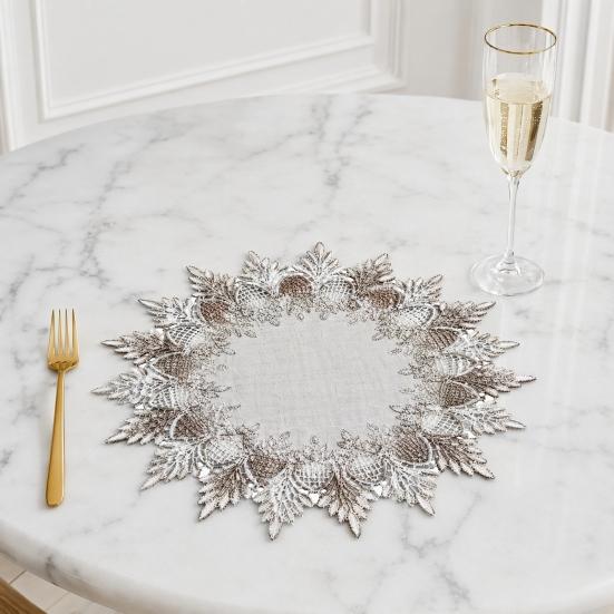 Lace Table Mat, Non-Slip Round Placemat, Heat-Insulating Anti-Scalding Oil-Stain Resistant Tablecloth for Kitchen Dining Table