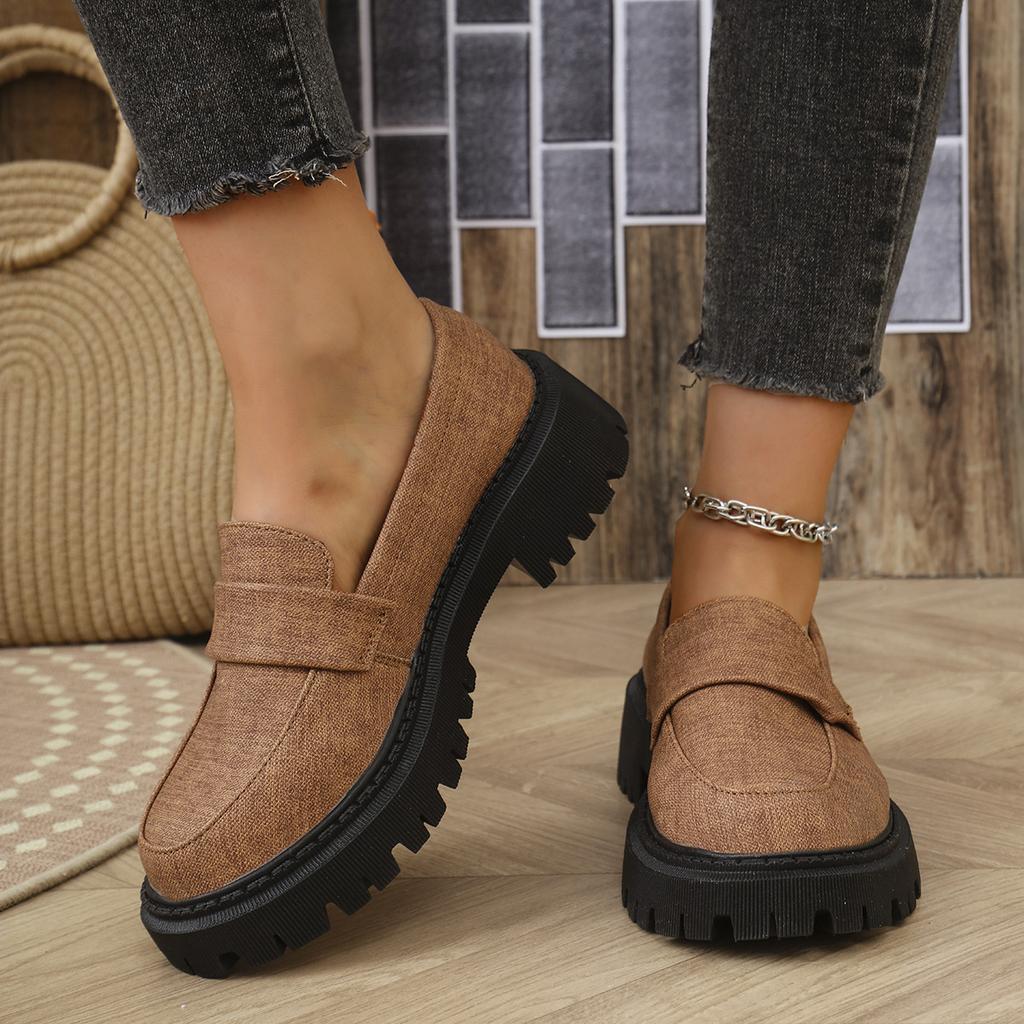 Pantofi mici de piele cu un singur pedale, stil britanic nou pentru comerțul exterior de primăvară, mocasini cu platformă retro pentru femei, pantofi simpli casual tip muffin pentru femei