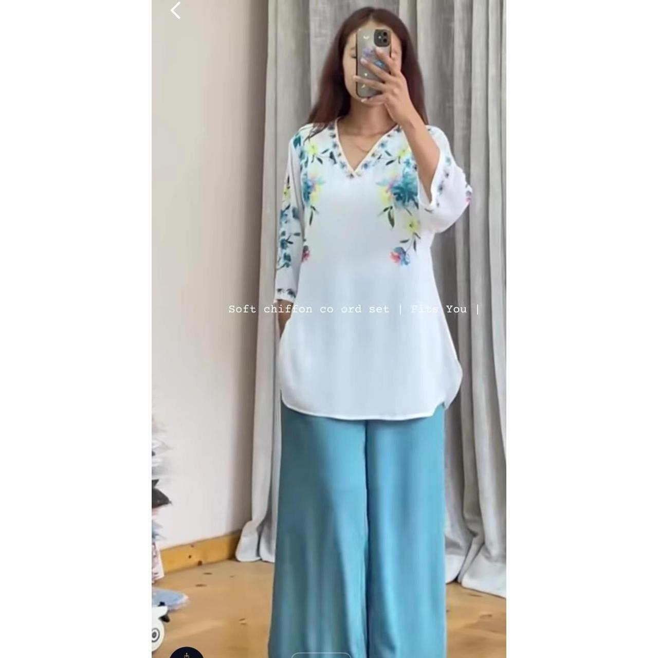 Women Summer Casual Wear Top with Palazzo Set Indian Cotton Tunic Kurta Cord Set M-38