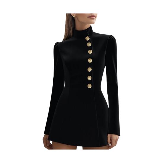 Stand Collar Work Dress for Women Long Sleeve Single-Breasted Suit Dress Formal Church Office Sheath Dress