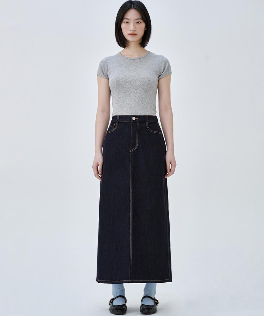 MALOUPE 3112 Non-Fade Denim Skirt (Dark Indigo)
