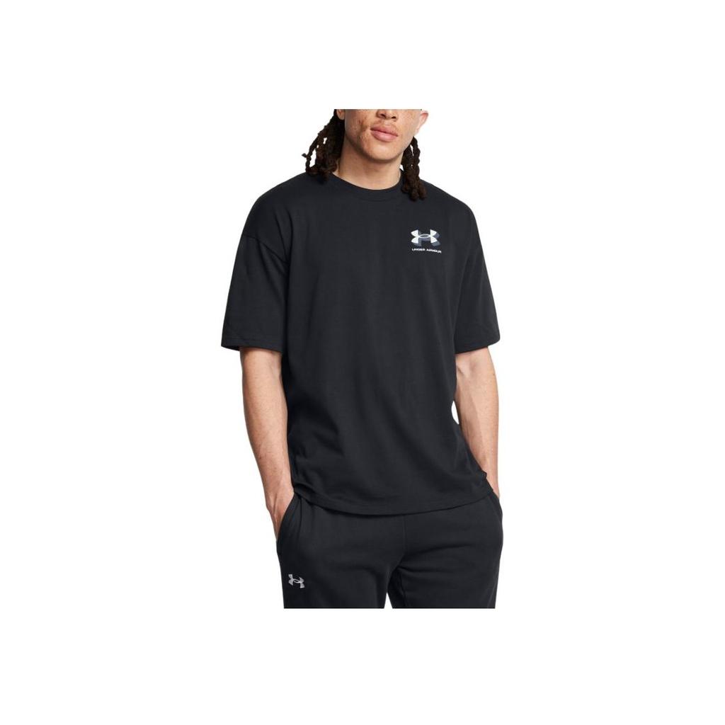 Under Armour Heavyweight Logo Print Loose Fit Crew Neck Short Sleeve T-Shirt Men Tops Black 1387285-001