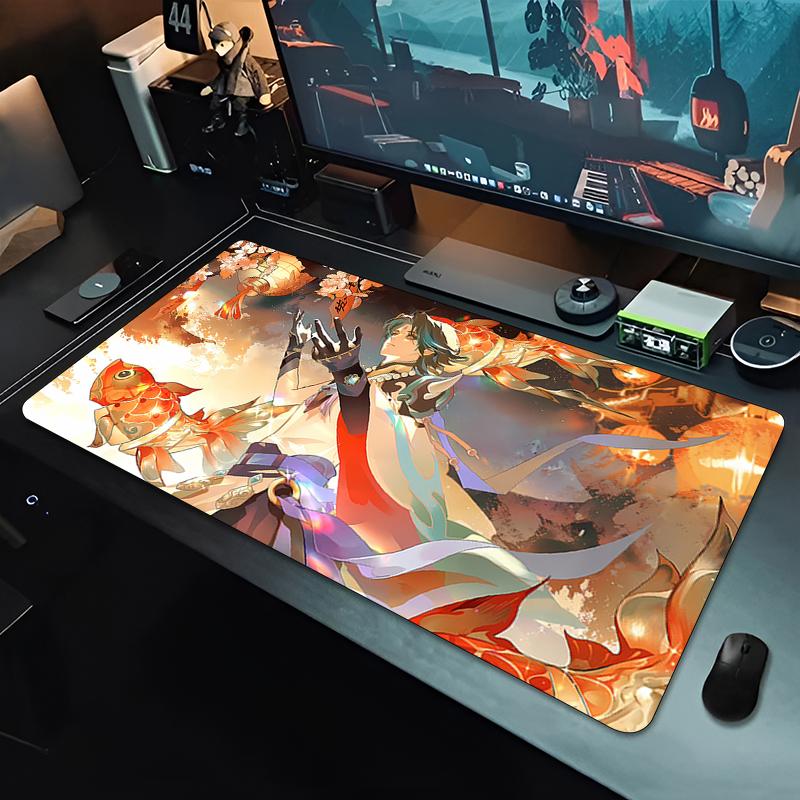 Gaming Mouse PadLarge Desk MatAntislip Stitched Edges Moonlit Mythical Deer Anime Print Keyboard Pad for Gamer Home Office