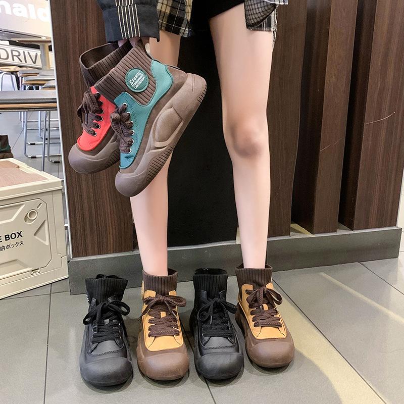 High-top shoes women's 2025 new autumn and winter thick-soled soft-soled soft-faced comfortable wool single boots short Martin boots