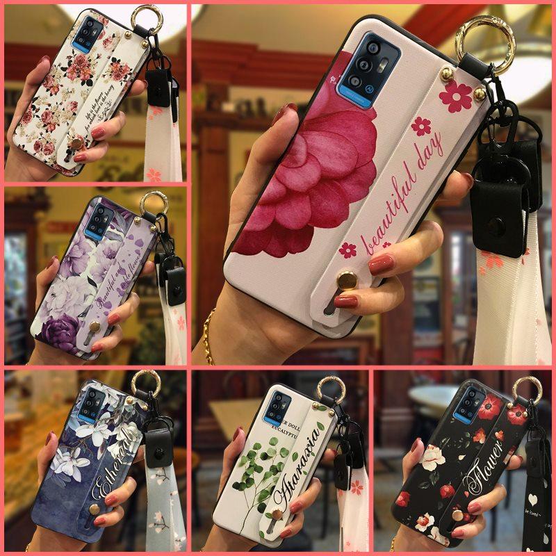 Kickstand Durable Phone Case For ZTE Blade A71/Optus X Swift 5G Back Cover Soft case Flower Fashion Design Lanyard Ring
