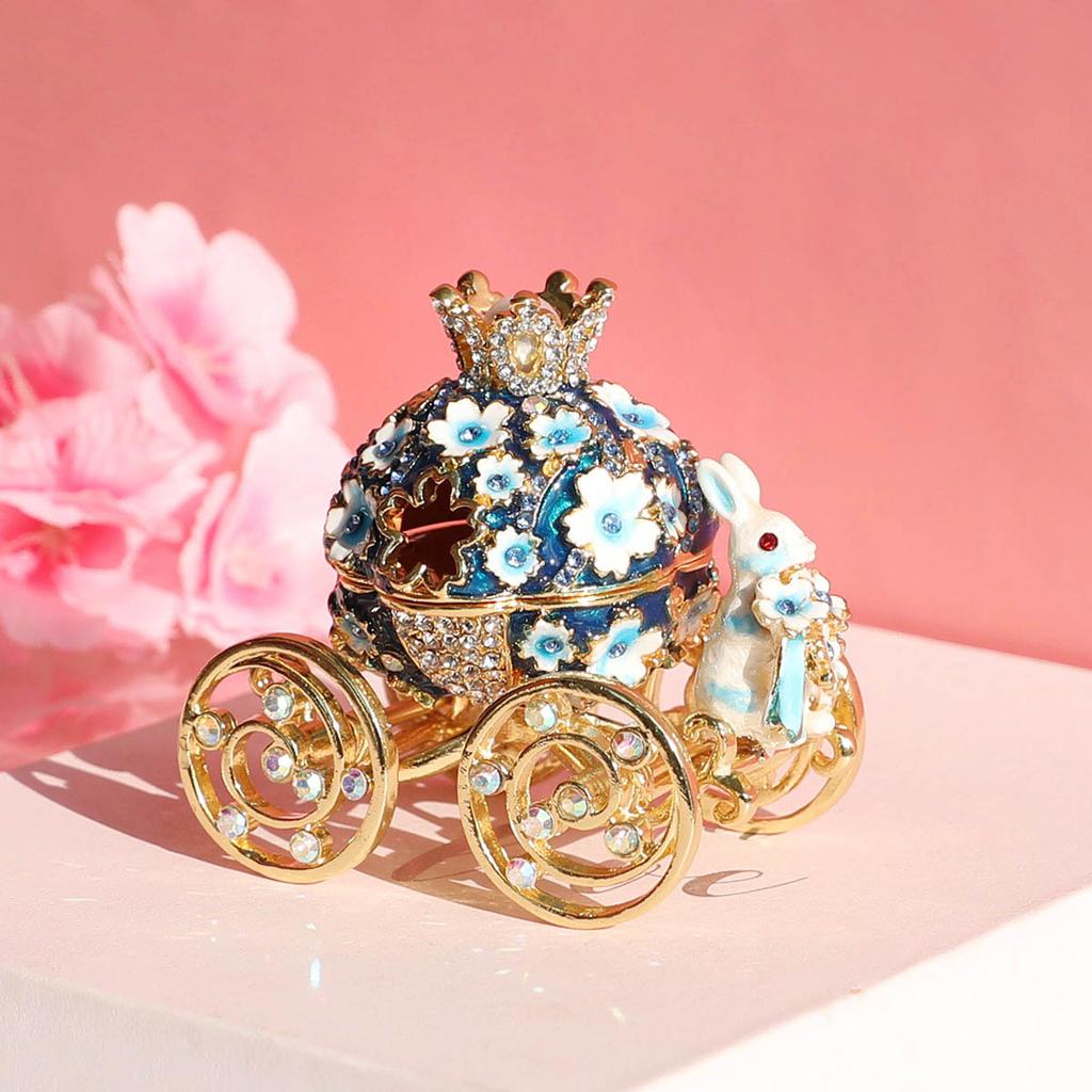 Wedding Ring Box Romantic Sakura Rabbit Carriage Home Decor Cute Gift for Girls Jewelry Storage