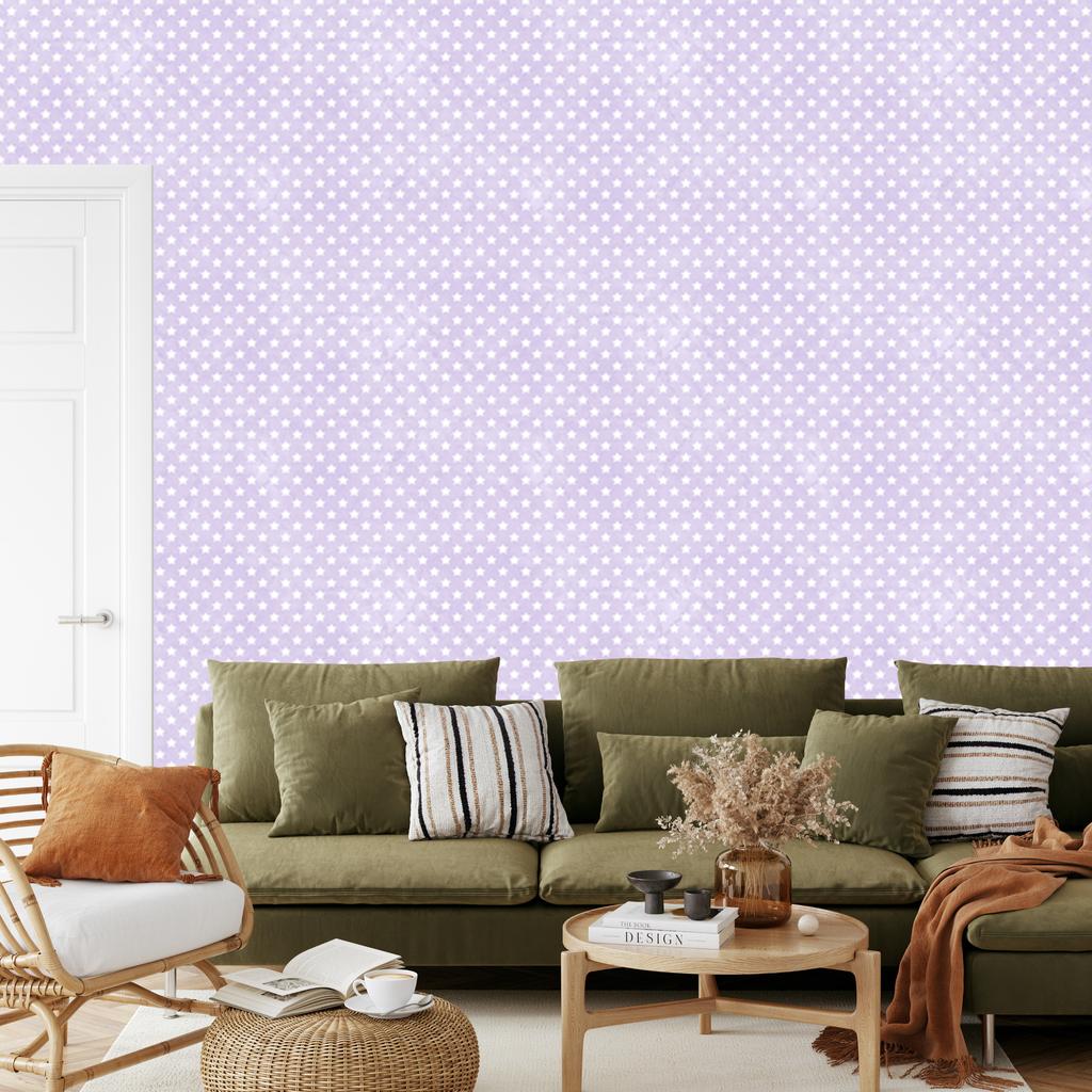 Lavender and White Stars Wallpaper for Living Room and Bedroom 50x1000
