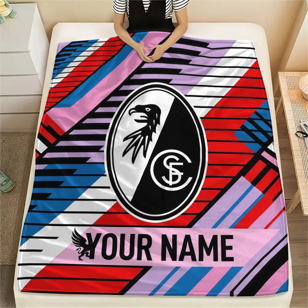 Custom Name SC Freiburg Flannel Blanket, High Quality Comfortable for All Seasons, Home Decor, Warmth and Comfort