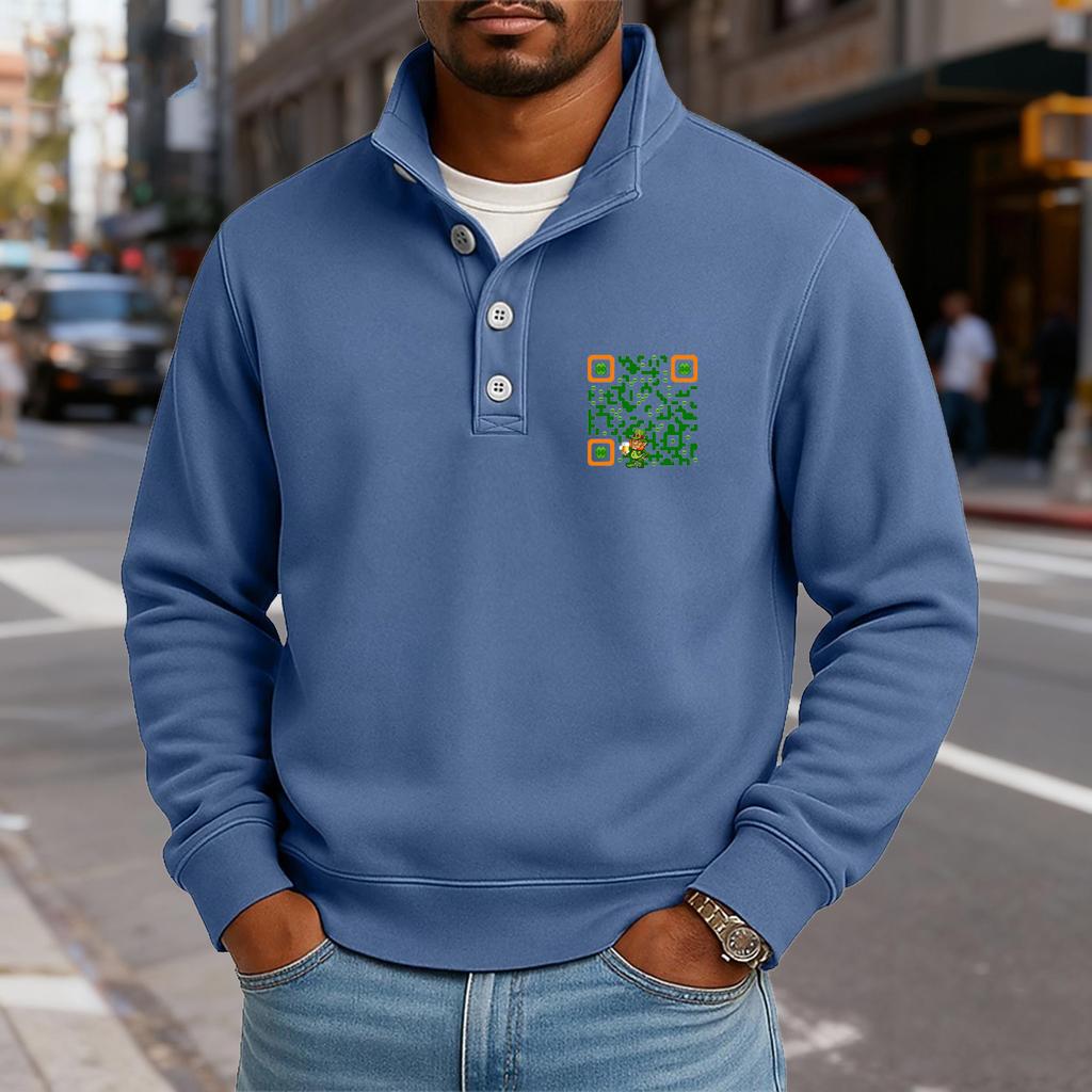 Herren Casual Stehkragen Langarm Oberteil Print Button-Down Sweatshirt