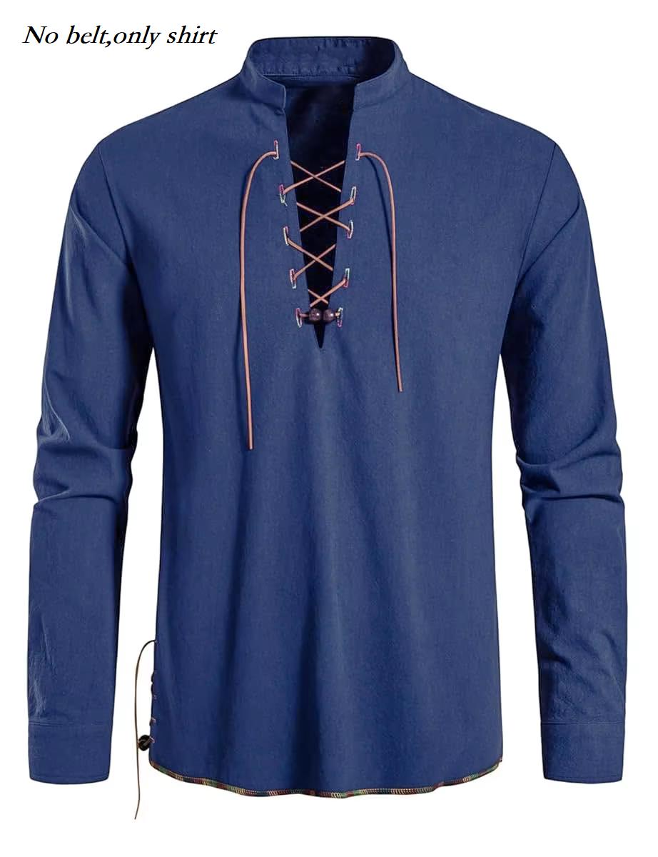 Runcati Chemise Pirate Médiévale pour Homme Coton Rétro à Lacets Chemises Renaissance Viking Manches Longues Hauts de Costume d'Halloween XXL